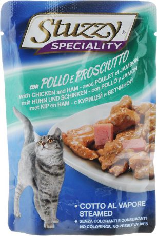 Консервы Stuzzy "Speciality", для взрослых кошек, с курицей и ветчиной, 100 г