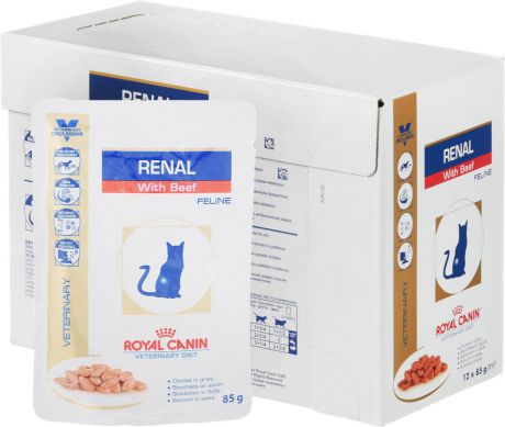Консервы Royal Canin "Renal Feline" для кошек с почечной недостаточностью, с говядиной, 85 г, 12 шт