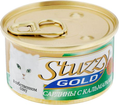 Консервы для взрослых кошек Stuzzy "Gold", сардины с кальмарами в собственном соку, 85 г