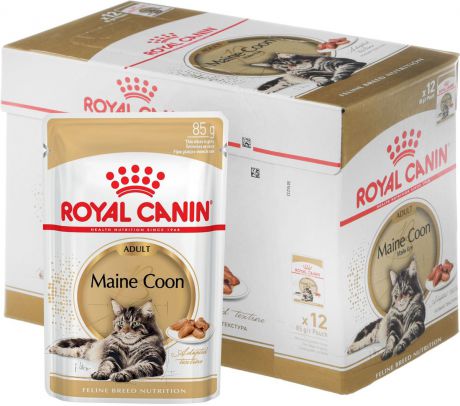 Консервы Royal Canin "Maine Coon Adult ", для кошек породы Мейн-кун в возрасте старше 15 месяцев, мелкие кусочки в соусе, 85 г, 12 шт