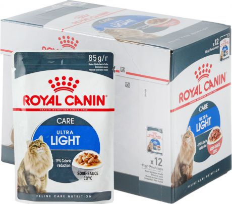 Консервы Royal Canin "Ultra Light", для кошек, склонных к полноте, мелкие кусочки в соусе, 85 г, 12 шт