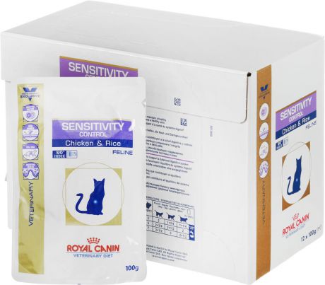 Консервы Royal Canin "Sensitiviti Control" для кошек с пищевой непереносимотью, курица и рис, 100 г, 12 шт