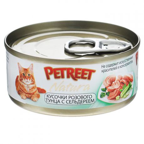 Консервы для кошек Petreet "Natura", с кусочками розового тунца и сельдереем, 70 г