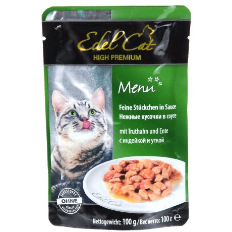 Консервы для кошек "Edel Cat", с индейкой и уткой в соусе, 100 г