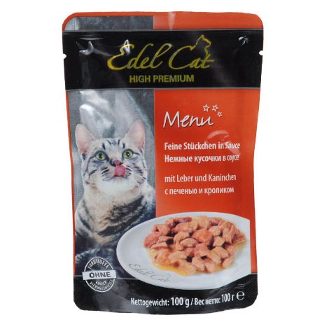 Консервы для кошек "Edel Cat", с печенью и кроликом в соусе, 100 г