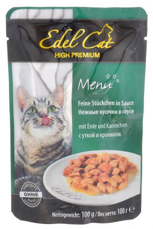 Консервы для кошек "Edel Cat", с уткой и кроликом в соусе, 100 г