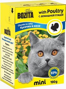 Консервы для кошек "Bozita mini", мясные кусочки в желе, с домашней птицей, 190 г