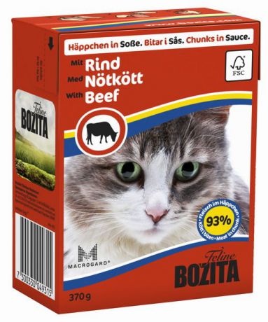 Консервы для кошек "Bozita Feline", с говядиной в соусе, 370 г