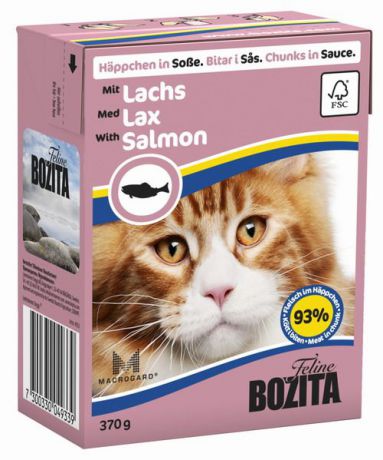 Консервы для кошек "Bozita Feline", с лососем кусочки в соусе, 370 г