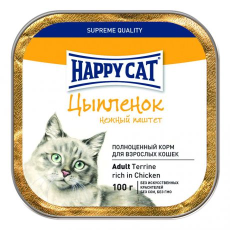 Консервы для кошек "Happy Cat", нежный паштет с цыпленком, 100 г