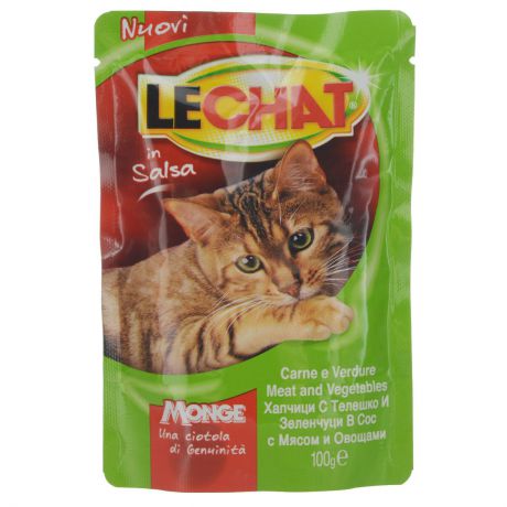 Консервы Monge "Lechat" для взрослых кошек, с говядиной и овощами, 100 г