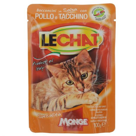 Консервы Monge "Lechat" для взрослых кошек, с курицей и индейкой, 100 г