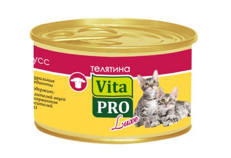 Консервы для котят Vita Pro "Luxe", с телятиной, мусс, 85 г