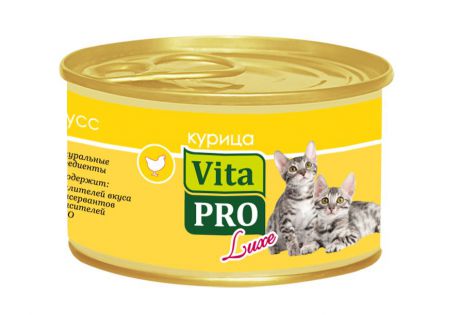 Консервы для котят Vita Pro "Luxe", с курицей, мусс, 85 г