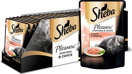 Консервы для взрослых кошек Sheba "Pleasure", с форелью и креветками, 85 г х 24 шт