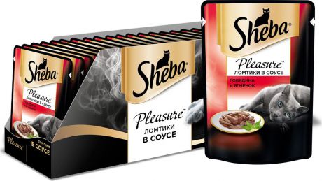 Консервы для взрослых кошек Sheba "Pleasure", с говядиной и ягненком в соусе, 85 г, 24 шт