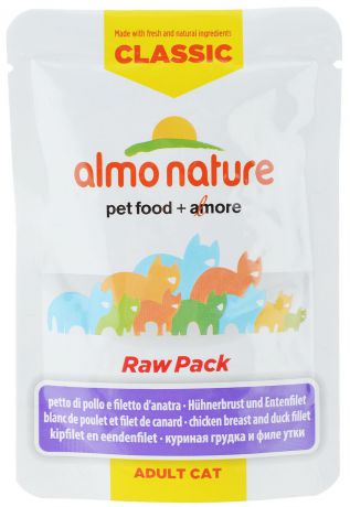 Консервы для кошек Almo Nature "Classic Raw Pack", куриная грудка и утиное филе, 55 г