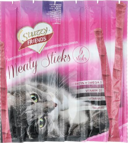 Лакомство для кошек Stuzzy "Friends", палочки с говядиной, 30 г, 6 шт