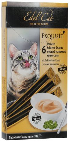 Крем-суп для кошек "Edel Cat", с птицей и печенью, 6 шт, 90 г