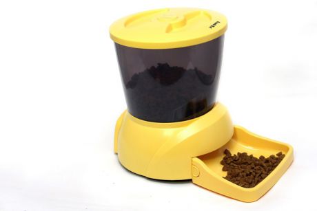 Кормушка автоматическая "Feed-Ex", для кошек и собак мелких пород, для сухого корма, цвет: желтый, 2-2,5 кг