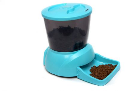 Кормушка автоматическая "Feed-Ex" для кошек и собак мелких пород, для сухого корма, цвет: голубой, 2-2,5 кг
