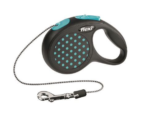 Поводок-рулетка Flexi "Design XS" для животных до 8 кг, тросовый, цвет: черный, голубой, 3 м