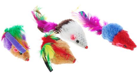 Набор игрушек для животных Nobby "Мышка", с перьями, 5 см, 4 шт