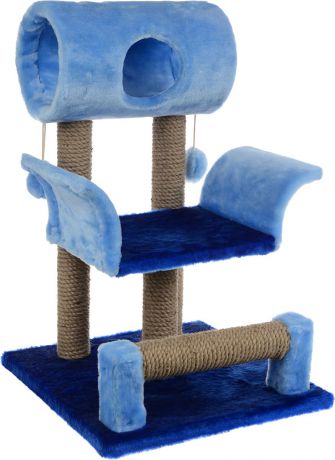 Игровой комплекс для кошек ЗооМарк "Васька", цвет: голубой, синий, бежевый, 52 х 46 х 69 см