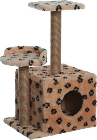 Игровой комплекс для кошек "Меридиан", с домиком и когтеточкой, цвет: в ассортименте, 35 х 45 х 75 см