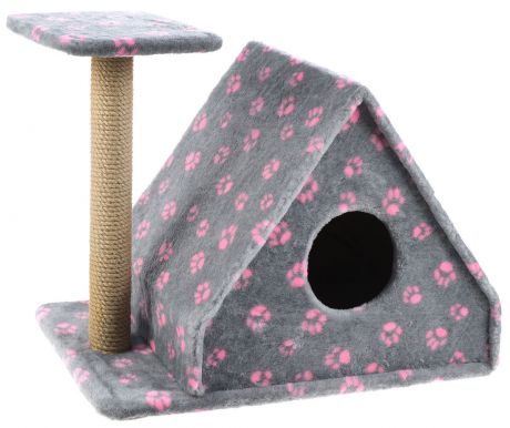 Игровой комплекс для кошек "Меридиан", с домиком и когтеточкой, цвет: серый, розовый, бежевый, 64 х 39 х 54 см