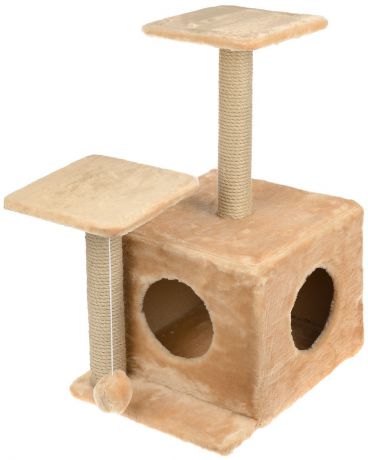 Игровой комплекс для кошек "Меридиан", с домиком и когтеточкой, цвет: светло-коричневый, бежевый, 45 х 47 х 75 см