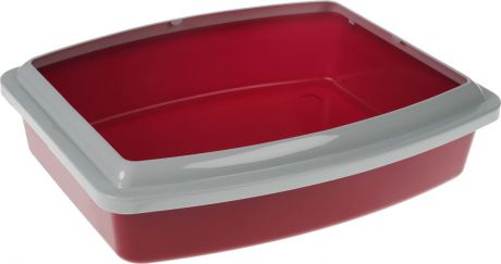 Туалет для кошек Savic "Oval Trays Jumbo", с бортом, цвет: бордовый, серый, 56 х 43,5 х 14,5 см