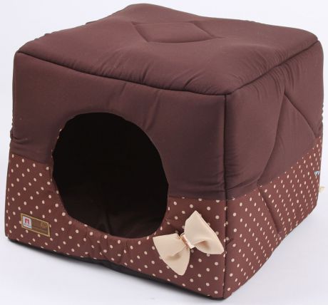 Лежак для собак и кошек Зоогурман "Домосед", цвет: шоколадный, бежевый горох, 45 х 45 х 45 см