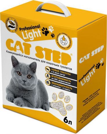 Наполнитель для кошачьих туалетов Cat Step "Professional Light", бентонитовый, комкующийся, 6 л