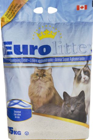 Наполнитель для кошачьих туалетов Eurolitter "Контроль запаха", комкующийся, без пыли, без запаха, 15 кг