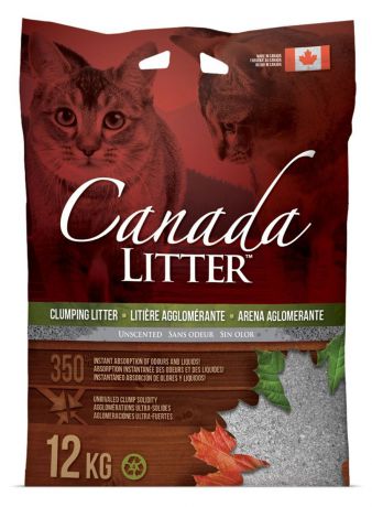 Наполнитель для кошачьих туалетов Canada Litter "Запах на замке", комкующийся, без запаха, 12 кг