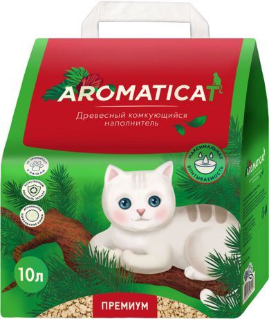 Наполнитель для кошачьего туалета AromatiCat Premium, древесный, комкующийся, 10 л
