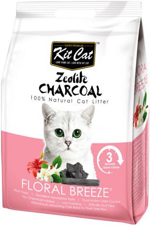 Наполнитель для кошачьего туалета Kit Cat, цеолитовый, комкующийся, с ароматом цветов, 4 кг