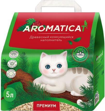 Наполнитель для кошачьего туалета AromatiCat Premium, древесный, комкующийся, 5 л