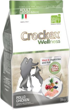 Корм сухой "Crockex Wellness" для собак средних и крупных пород, с курицей и рисом, 3 кг