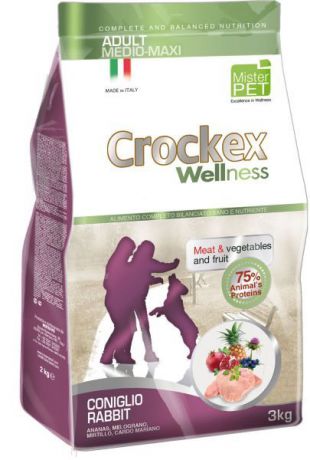 Корм сухой "Crockex Wellness" для собак средних и крупных пород, с кроликом и рисом, 3 кг
