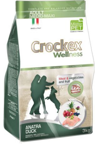 Корм сухой "Crockex Wellness" для собак средних и крупных пород, с уткой и рисом, 3 кг