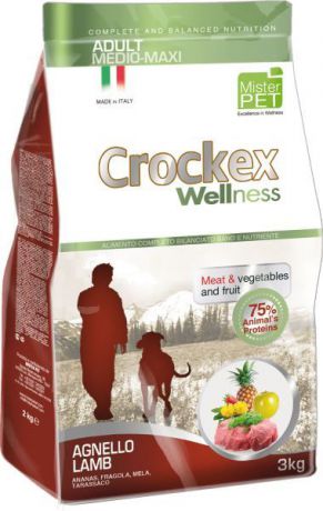 Корм сухой "Crockex Wellness" для собак средних и крупных пород, с ягненком и рисом, 3 кг
