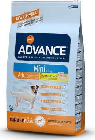 Корм сухой Advance "Mini Adult" для взрослых собак малых пород с 8 месяцев, 7,5 кг