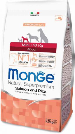 Корм сухой Monge "Dog Speciality Mini", для взрослых собак мелких пород, с лососем и рисом, 2,5 кг