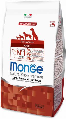 Корм сухой Monge "Dog Speciality", для собак всех пород, с ягненком, рисом и картофелем, 2,5 кг