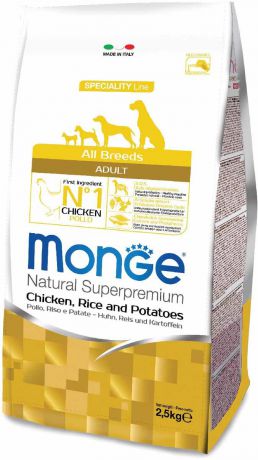 Корм сухой Monge "Dog Speciality", для собак всех пород, с курицей, рисом и картофелем, 2,5 кг