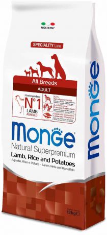 Корм сухой Monge "Dog Speciality", для собак всех пород, с ягненком, рисом и картофелем, 12 кг