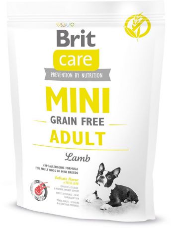 Корм сухой беззерновой Brit Care "Mini Grain Free Adult" для взрослых собак мини-пород, ягненок, 400 г