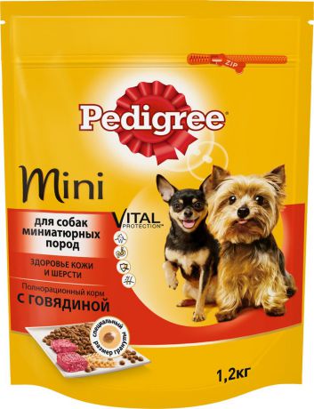 Корм сухой "Pedigree" для взрослых собак миниатюрных пород, с говядиной, 1,2 кг
